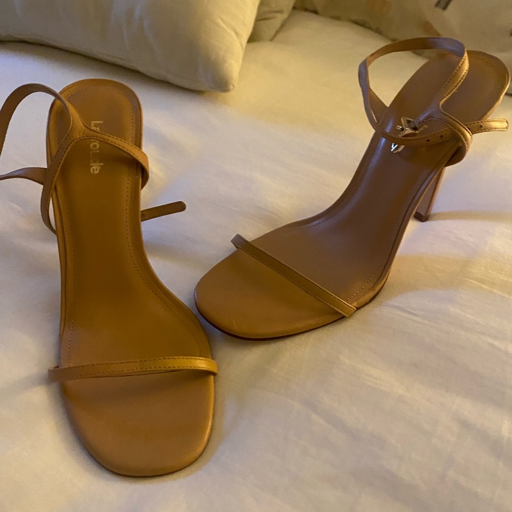 Larroude strappy nude heels. Super sexy!